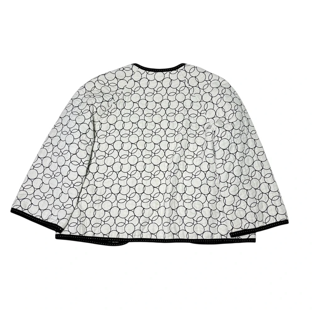 Louben Women's Size 8 Black White Circle Print‎ Collarless Jacket Blazer